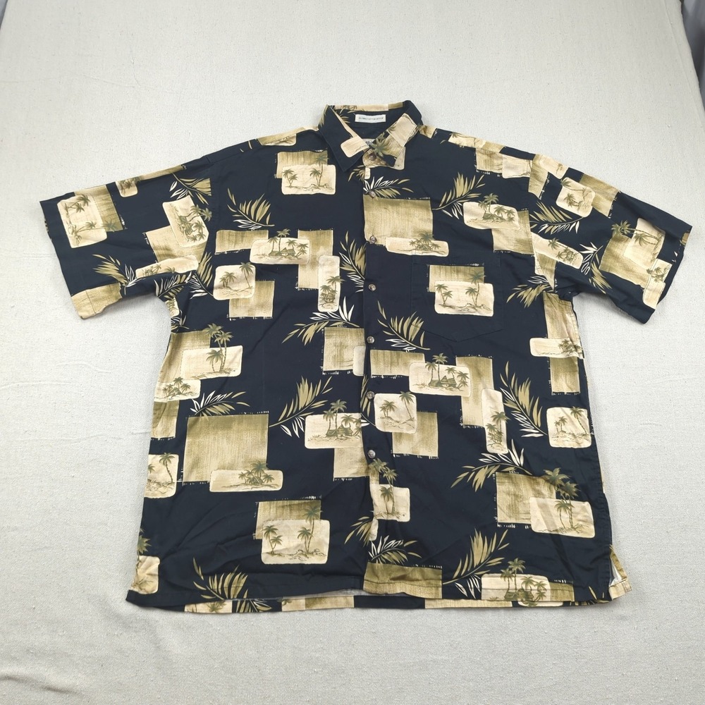 Bamboo Cay Shirt Mens Extra Large Black Floral Hawiian Palm Beachy Casual - Picture 1 of 11